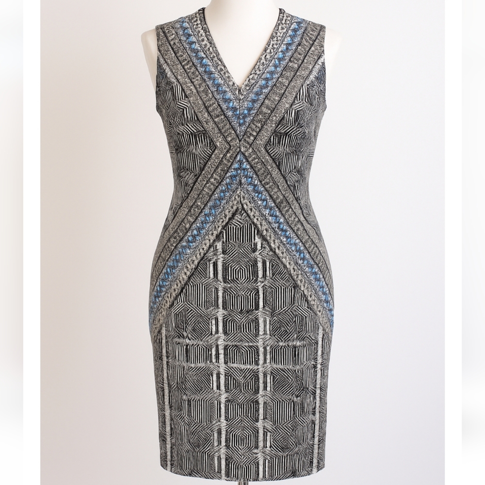 White House Black Market Blue and Black KNIT Sheath Dress